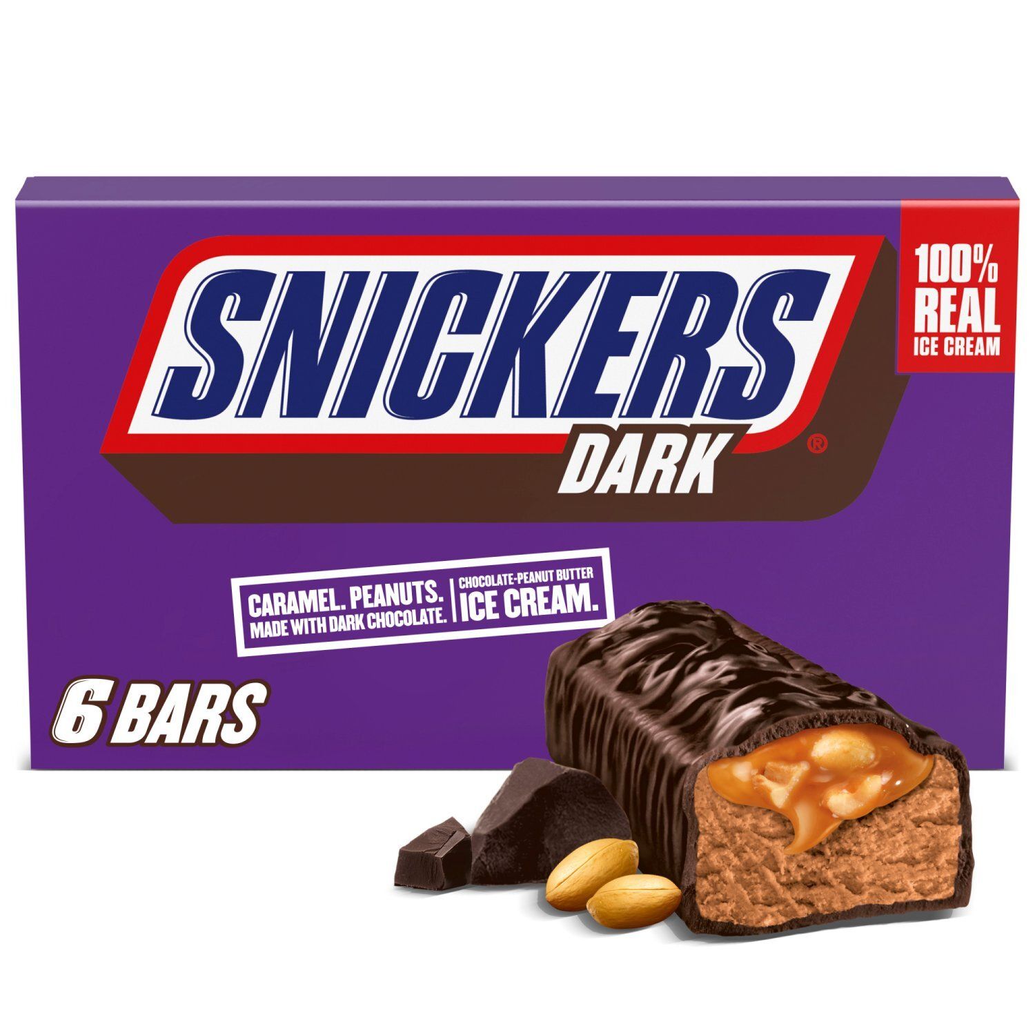 Snickers Dark Ice Cream Bars, 2 fl oz, 6 count