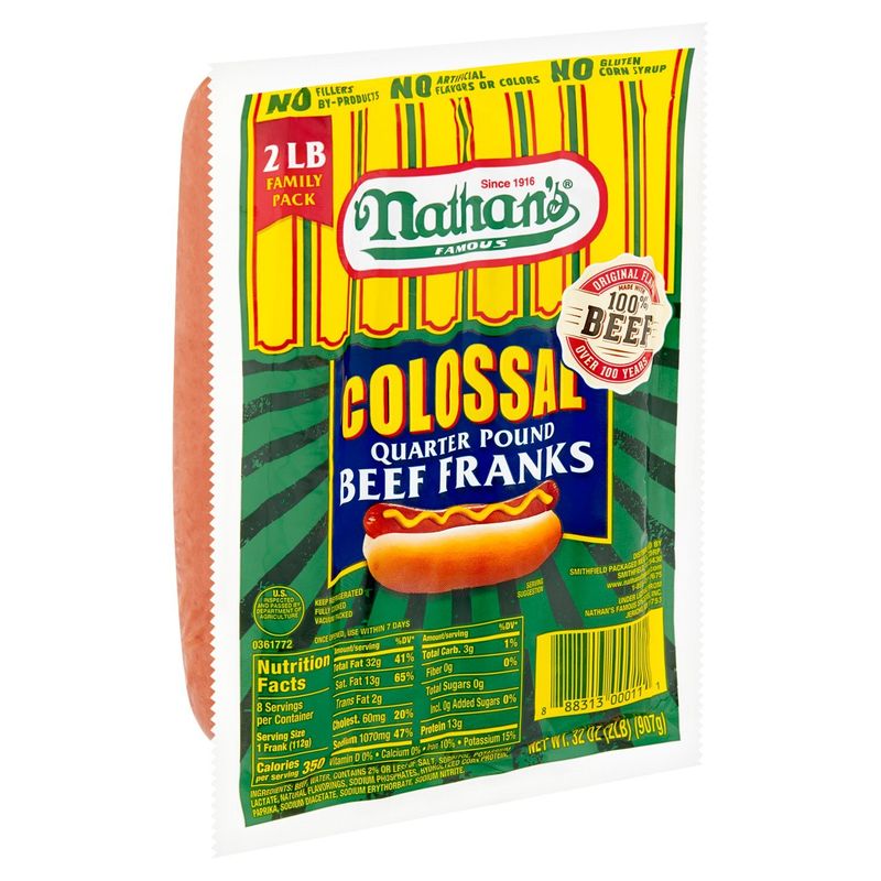 Nathan's Famous Colossal Quarter Pound Beef Franks Family Pack, 32 oz