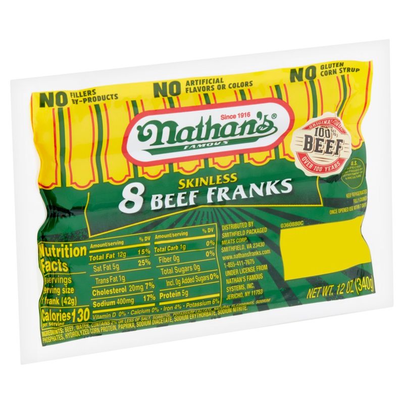 Nathan's Famous Skinless Beef Franks, 8 count, 12 oz