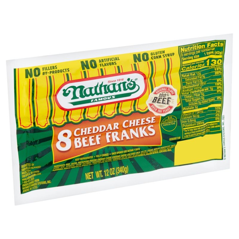 Nathan's Cheddar Cheese Beef Franks, 8 count, 12 oz