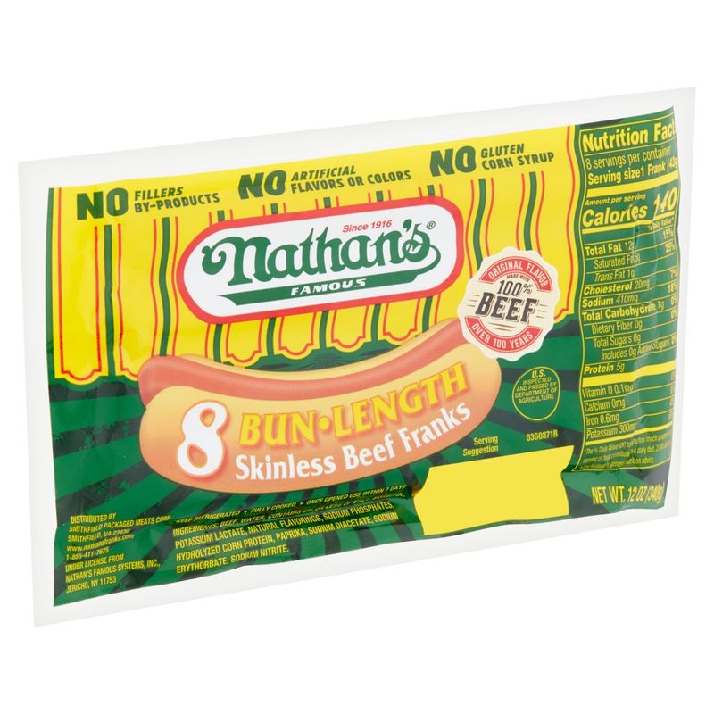 Nathan's Famous Bun-Length Skinless Beef Franks, 8 count, 12 oz