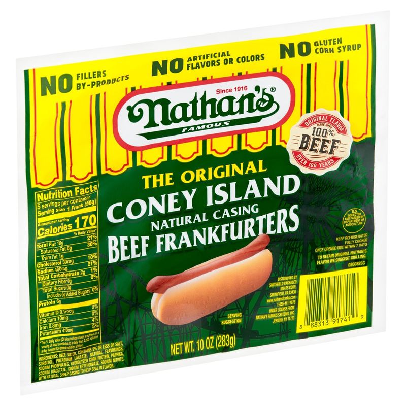 Nathan's Famous the Original Coney Island Natural Casing Beef Frankfurters, 10 oz