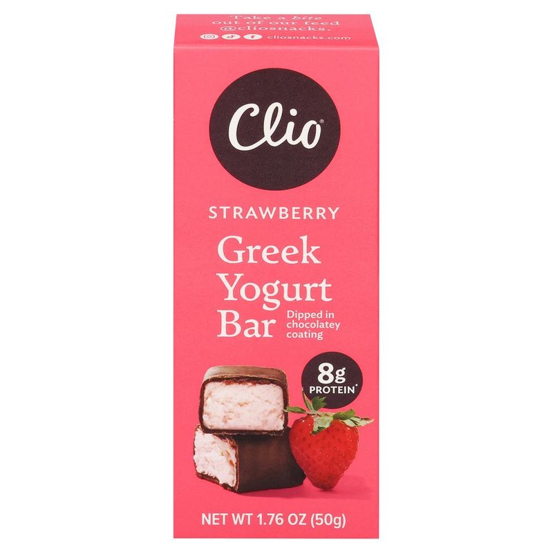 Clio Strawberry Greek Yogurt Bar Dipped in Chocolatey Coating, 1.76 oz
