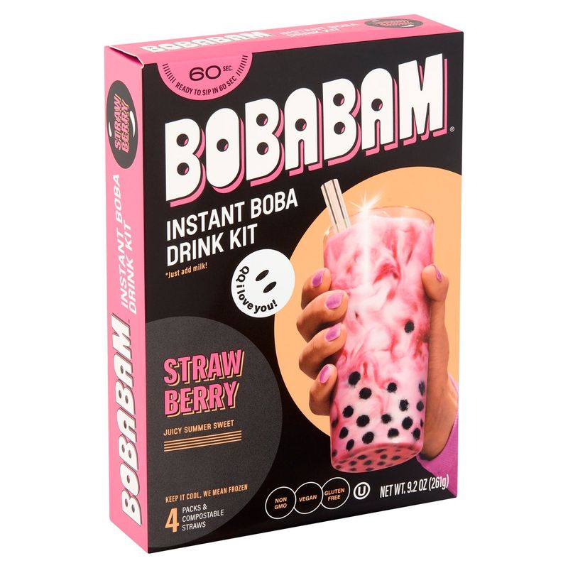 Bobabam Strawberry Instant Boba Drink Kit, 4 count, 9.2 oz