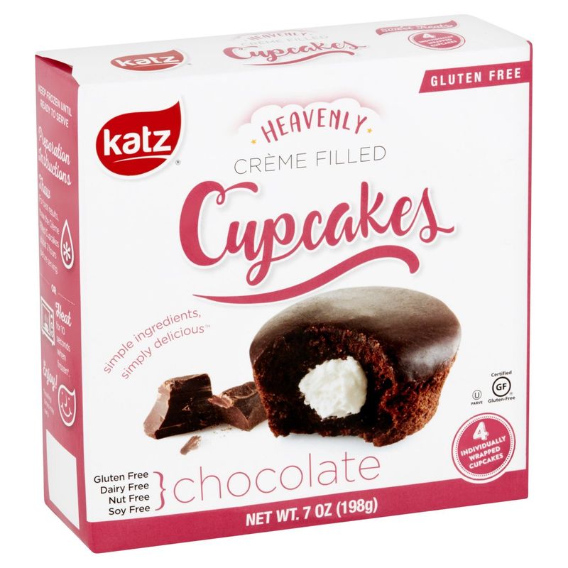 Katz Gluten Free Heavenly Crème Filled Chocolate Cupcakes, 4 count, 7 oz