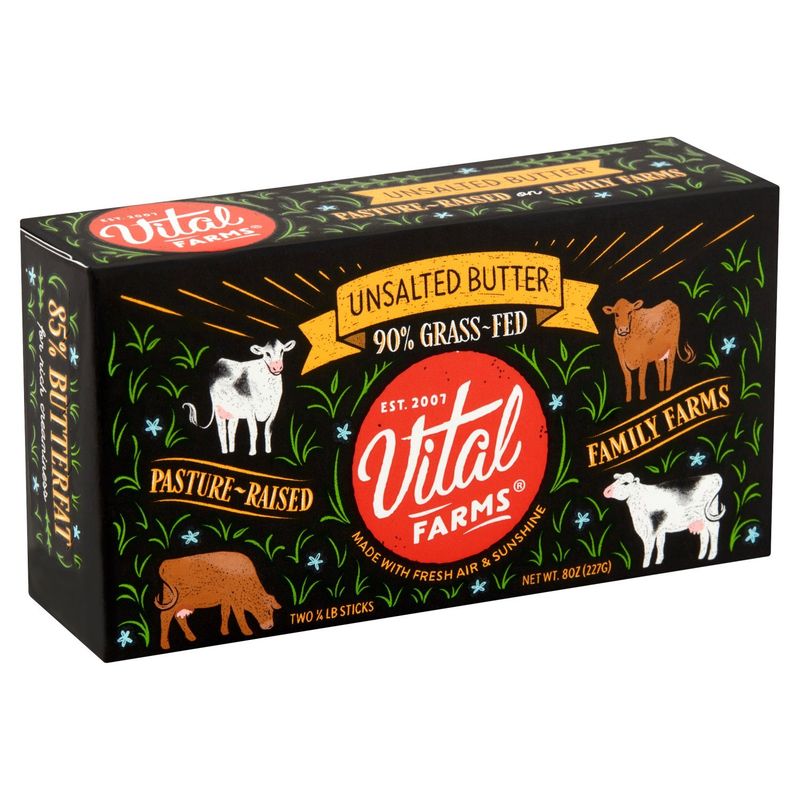 Vital Farms Unsalted Butter, 1/4 lb, 2 count
