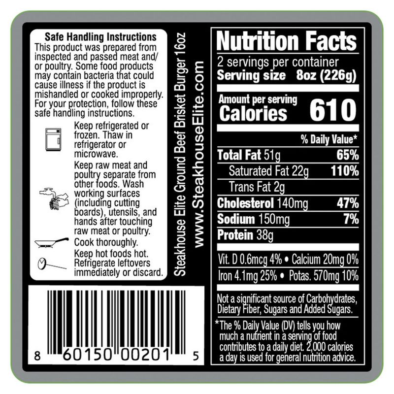 Steakhouse Elite Kobe-Crafted American-Style Ground Beef Burgers with Brisket, 16 oz