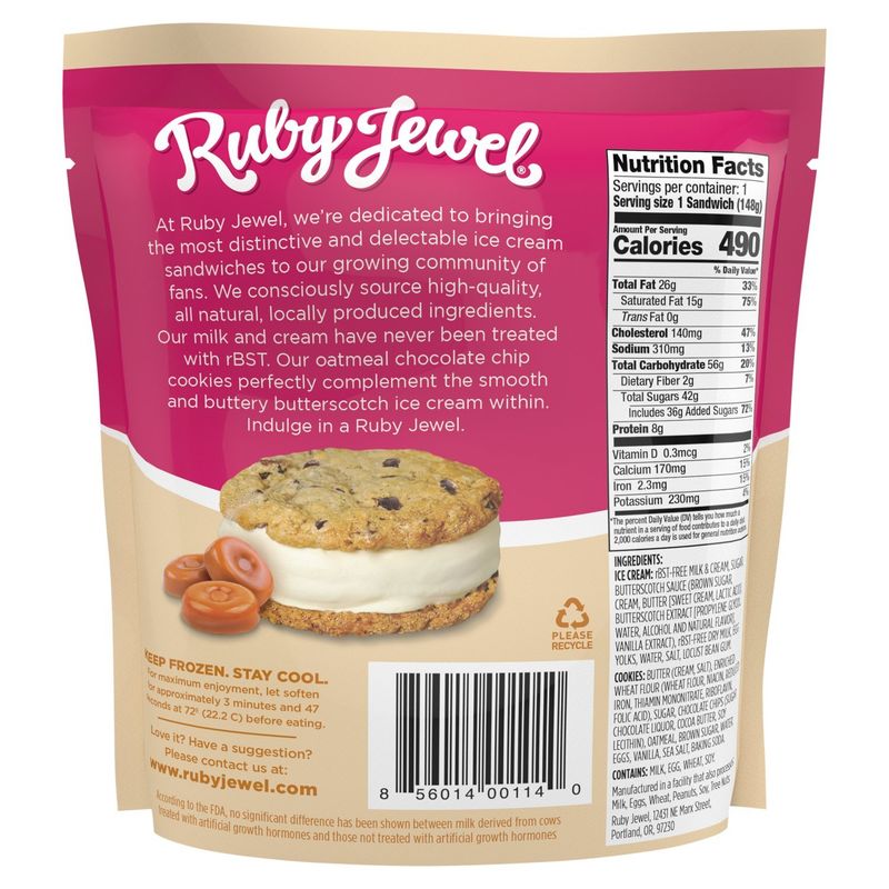 Ruby Jewel Oatmeal Butterscotch Ice Cream Sandwich, 5.25 fl oz