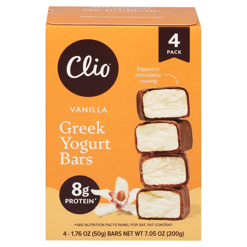 Clio Vanilla Greek Yogurt Bar Dipped in Chocolatey Coating, 1.76 oz, 4 count