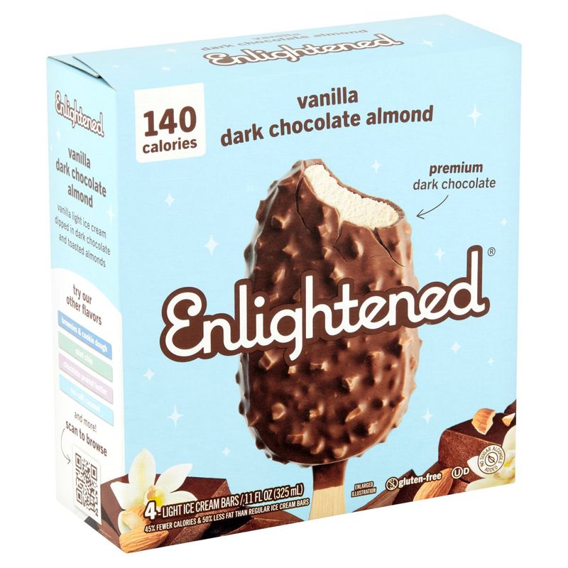 Enlightened Vanilla Dark Chocolate Almond Light Ice Cream Bars, 4 count, 11 fl oz