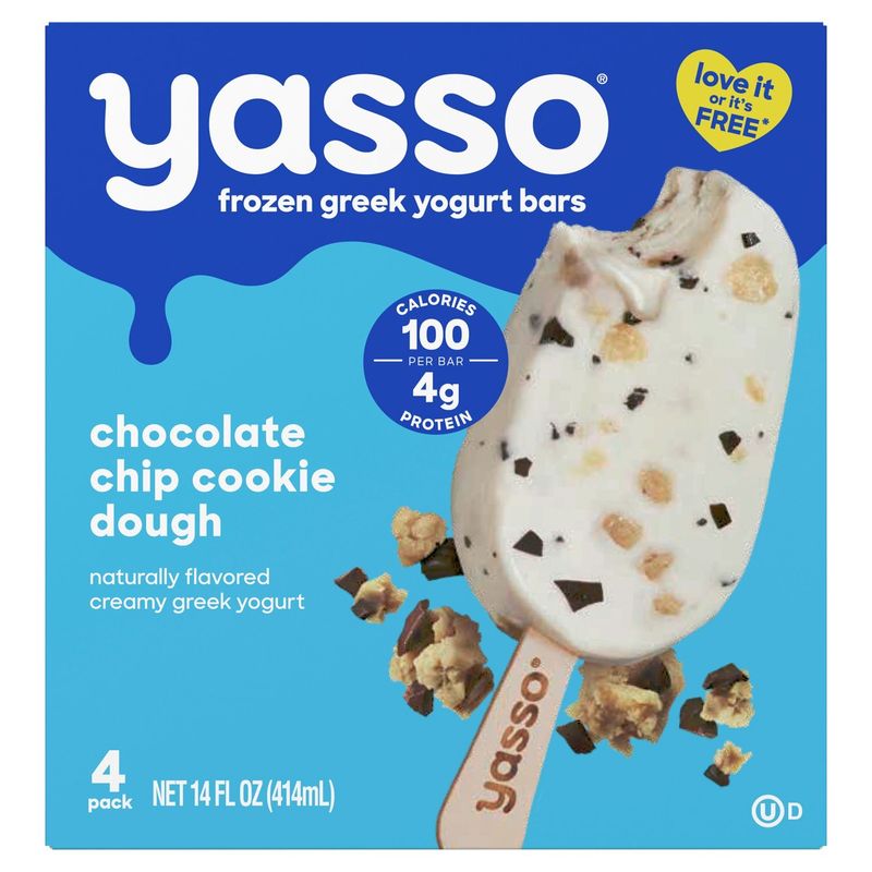 Yasso Chocolate Chip Cookie Dough Frozen Greek Yogurt Bars, 4 count, 14 fl oz