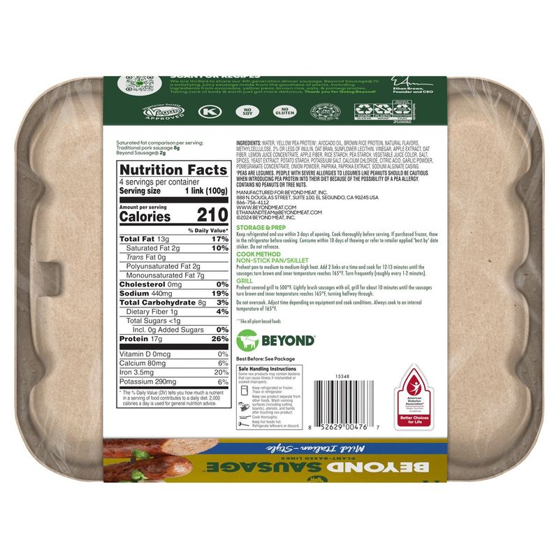 Beyond Sausage Mild Italian-Style Plant-Based Sausage Links, 4 count, 14 oz