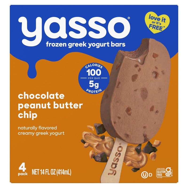 Yasso Chocolate Peanut Butter Chip Frozen Greek Yogurt Bars, 4 count, 14 fl oz
