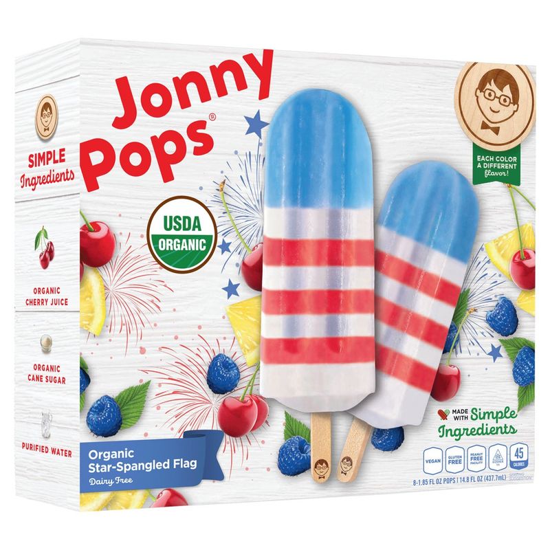JonnyPops Dairy Free Organic Star Spangled Flag Pops, 1.85 fl oz, 8 count