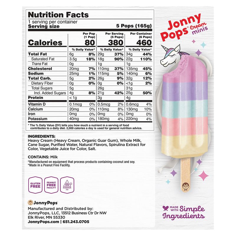JonnyPops Unicorn Cream Minis, 1.12 fl oz, 6 count