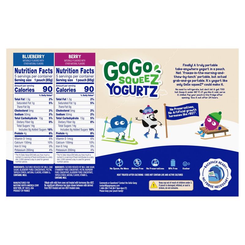 Gogo Squeez Yogurtz Blueberry and Berry Low Fat Yogurt Variety Pack, 3 oz, 10 count