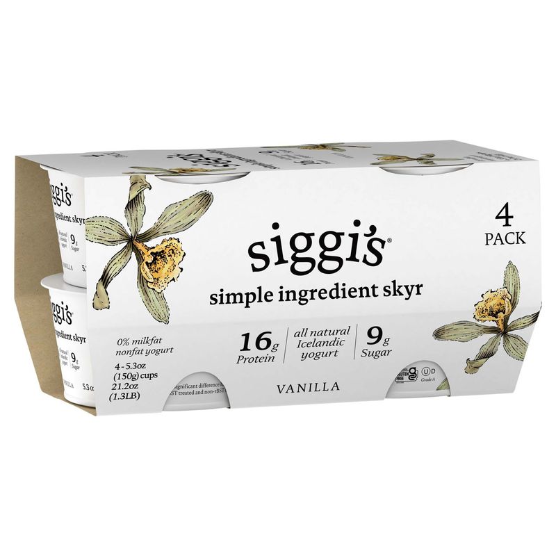 Siggi's Simple Ingredient Skyr Vanilla Nonfat Yogurt, 5.3 oz, 4 count