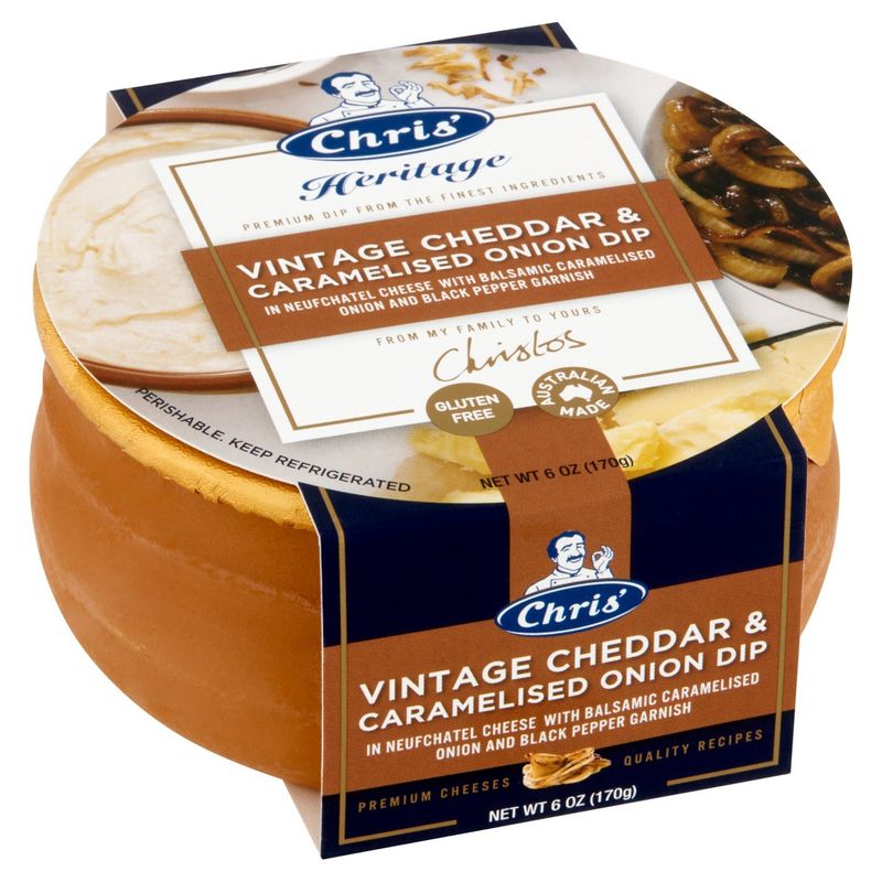 Chris' Heritage Vintage Cheddar &amp; Caramelised Onion Dip, 6 oz