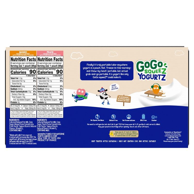 Gogo Squeez Yogurtz Peach and Mango Low Fat Yogurt Variety Pack, 3 oz, 16 count