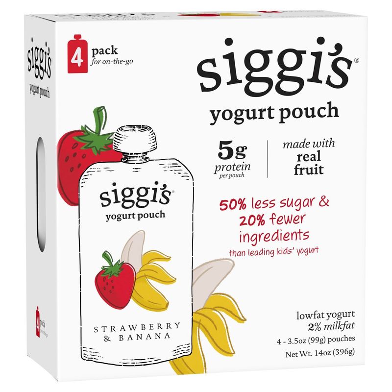 Siggi's Strawberry &amp; Banana Lowfat Yogurt Pouch, 3.5 oz, 4 count
