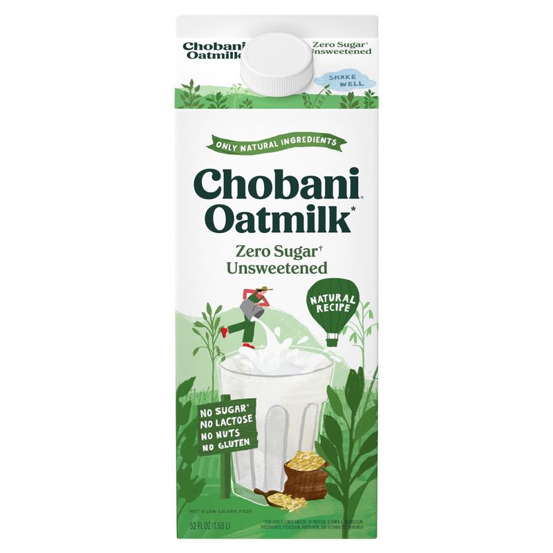 Chobani Zero Sugar Unsweetened Oatmilk, 52 fl oz