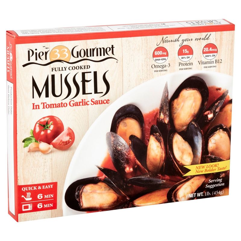 Pier 33 Gourmet Farm Raised Mussels in Tomato &amp; Garlic Sauce, 1 lb