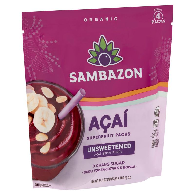 Sambazon Unsweetened Açaí Berry Puree Superfruit Packs, 4 count, 14.1 oz