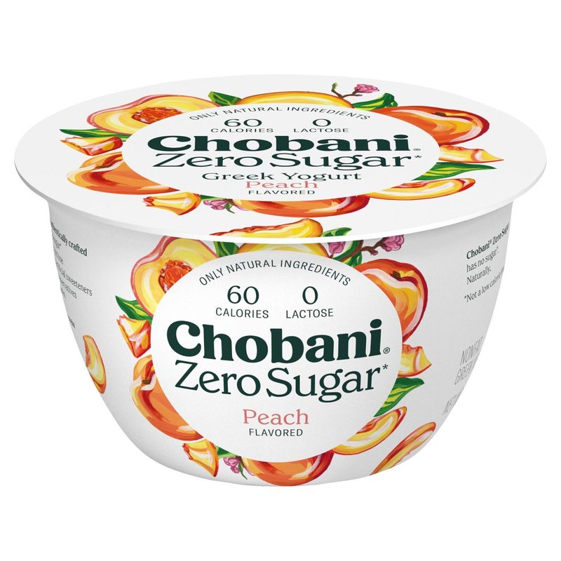 Chobani Zero Sugar Peach Flavored Nonfat Greek Yogurt, 5.3 oz