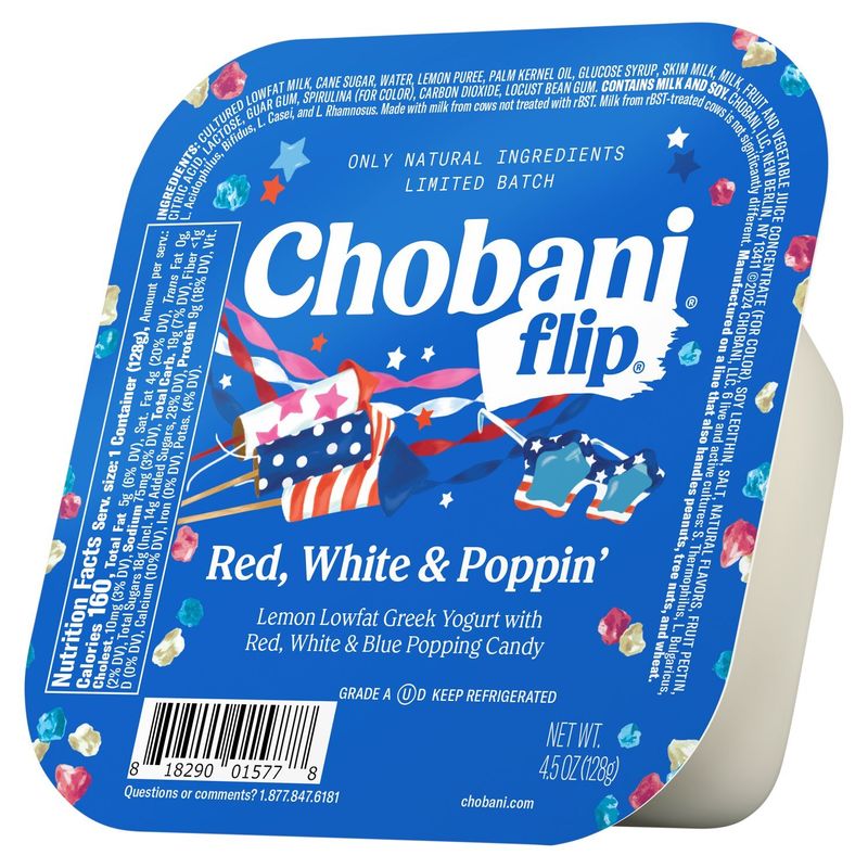 Chobani Flip Red, White &amp; Poppin' Lemon Lowfat Greek Yogurt Limited Batch, 4.5 oz