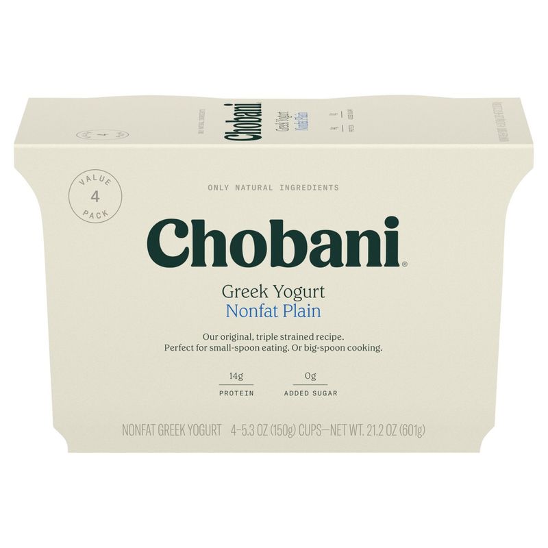 Chobani Nonfat Plain Greek Yogurt Value Pack, 5.3 oz, 4 count