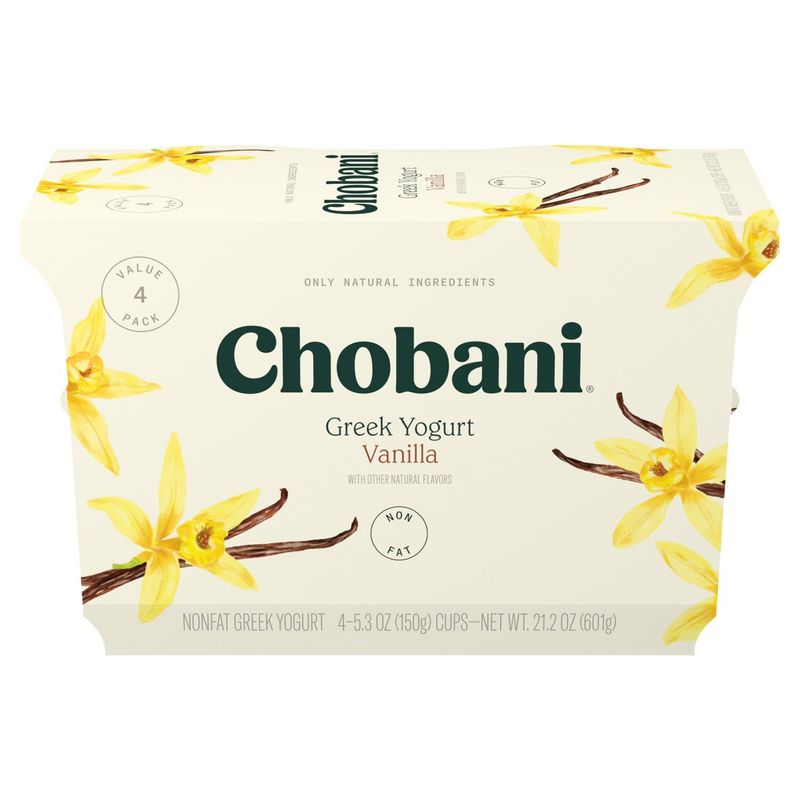 Chobani Vanilla Nonfat Greek Yogurt Value Pack, 5.3 oz, 4 count