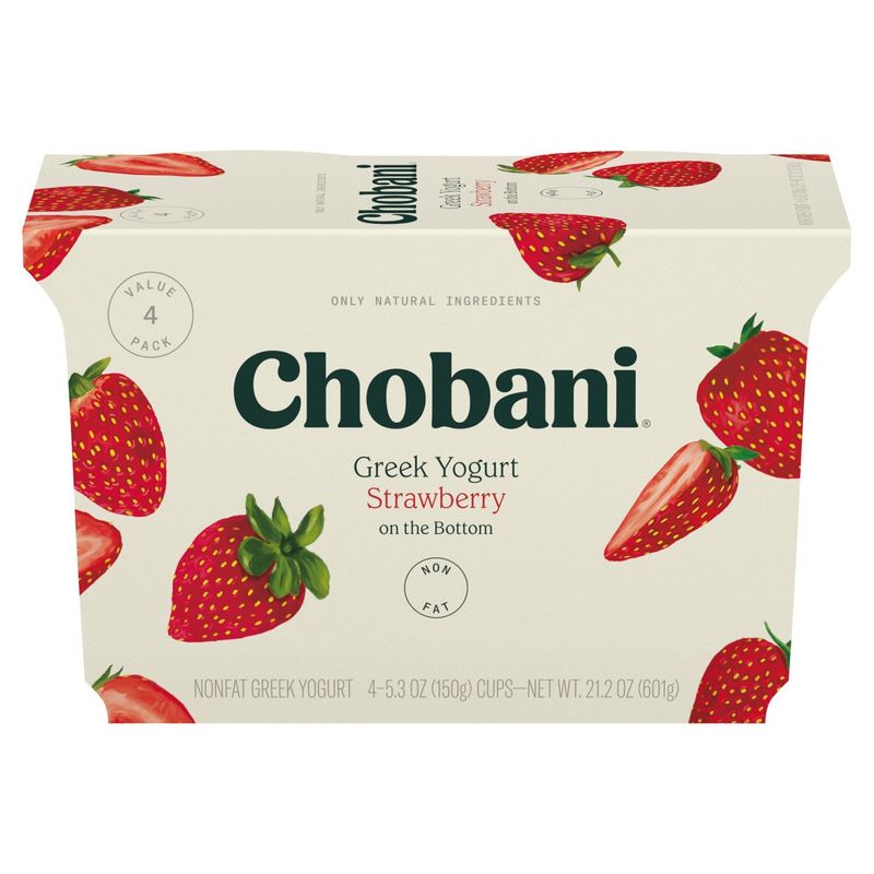 Chobani Strawberry on the Bottom Non-Fat Greek Yogurt Value Pack, 5.3 oz, 4 count
