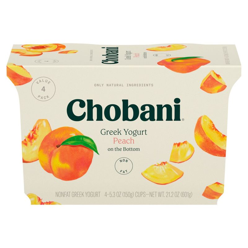 Chobani Peach on the Bottom Nonfat Greek Yogurt Value Pack, 5.3 oz, 4 count