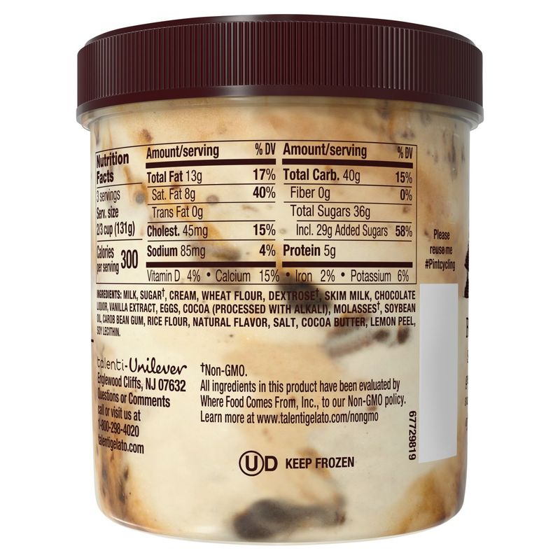 Talenti Chocolate Chip Cookie Dough Gelato, one pint