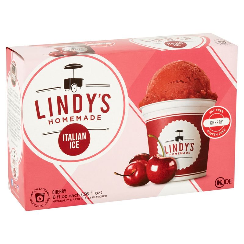 Lindy's Homemade Cherry Italian Ice, 6 fl oz, 6 count