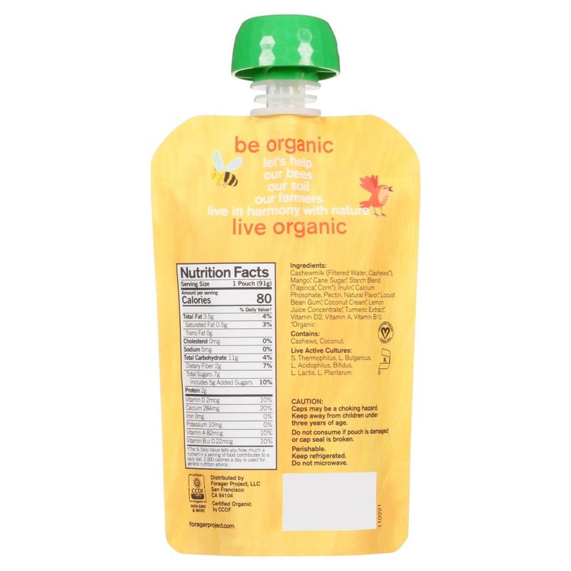 Forager Project Organic Mango Kids Cashewmilk Dairy Free Yogurt Alternative, 3.2 oz