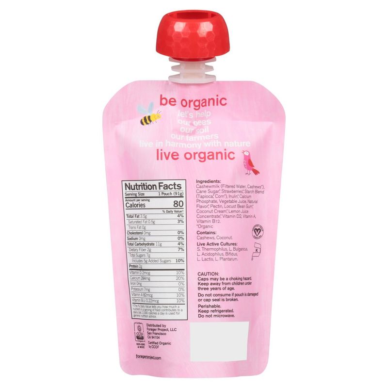 Forager Project Organic Strawberry Kids Cashewmilk Dairy Free Yogurt Alternative, 3.2 oz
