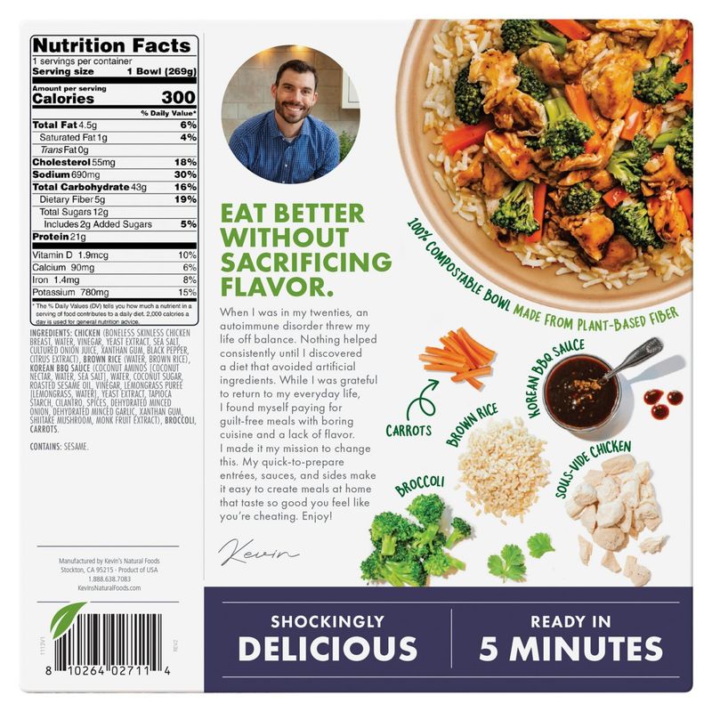 Kevin's Natural Foods Korean BBQ-Style Chicken Frozen Bowls, 9.5 oz