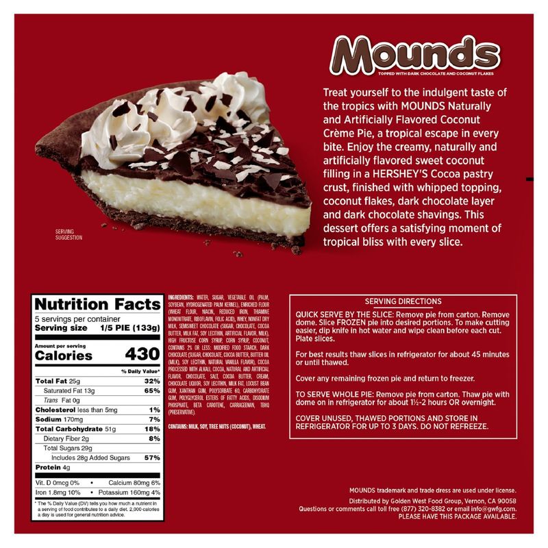 Mounds Topped with Dark Chocolate and Coconut Flakes Coconut Crème Pie, 23.5 oz