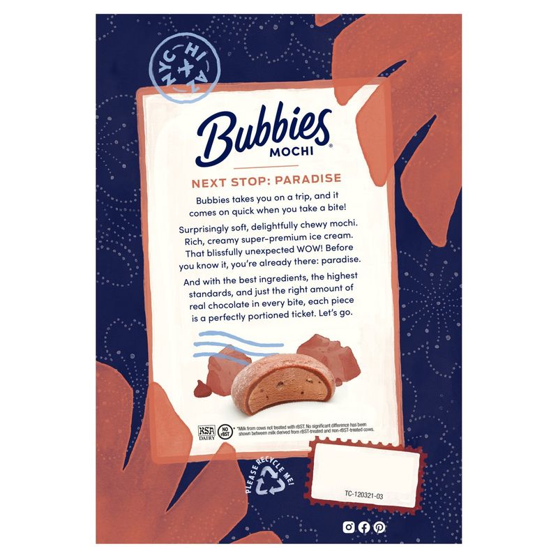 Bubbies Triple Chocolate Ice Cream Wrapped in Sweet Mochi, 1.25 oz, 6 count