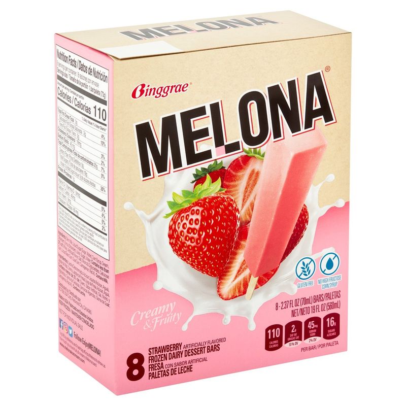 Binggrae Melona Strawberry Frozen Dairy Dessert Bars, 2.37 fl oz, 8 count