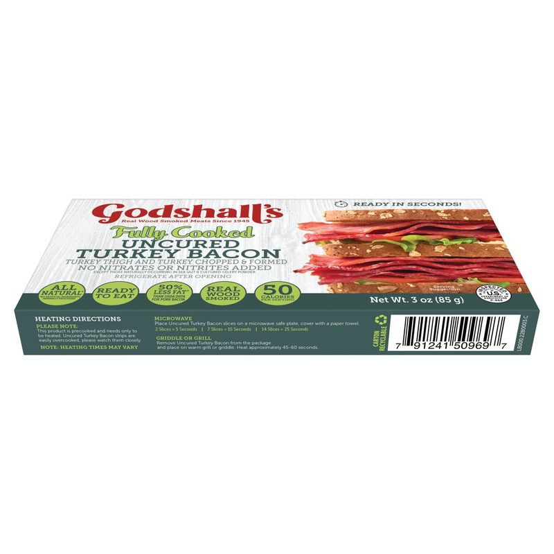 Godshall's Fully Cooked Uncured Turkey Bacon, 3 oz