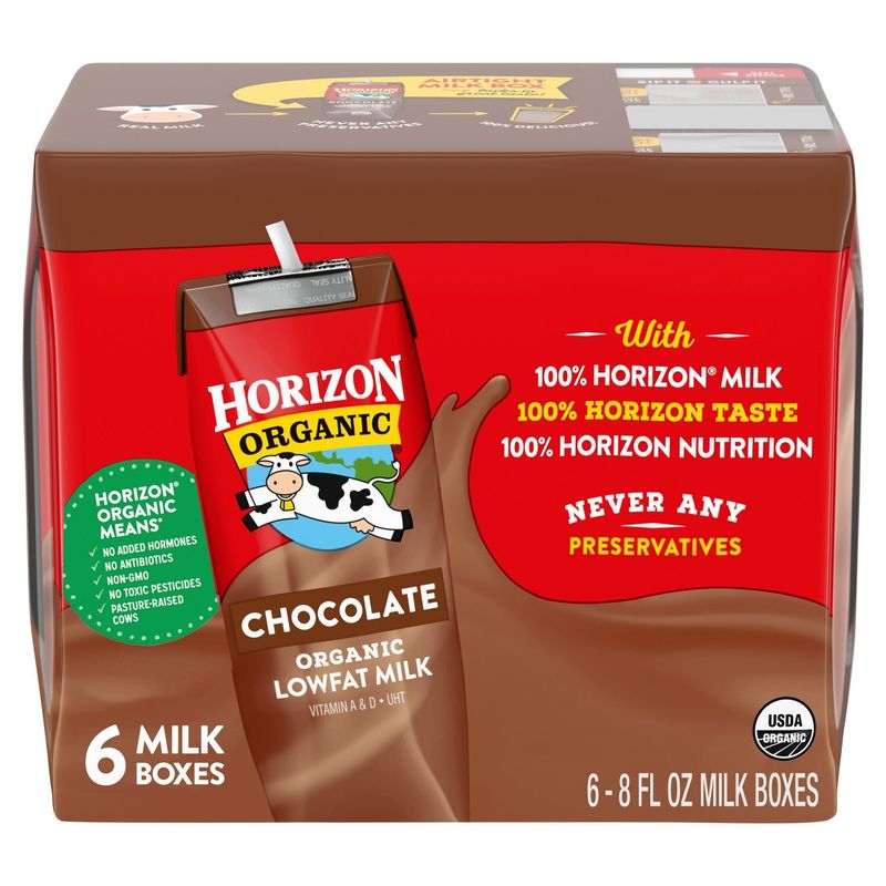 Horizon Organic Chocolate Organic Lowfat Milk, 8 fl oz, 6 count