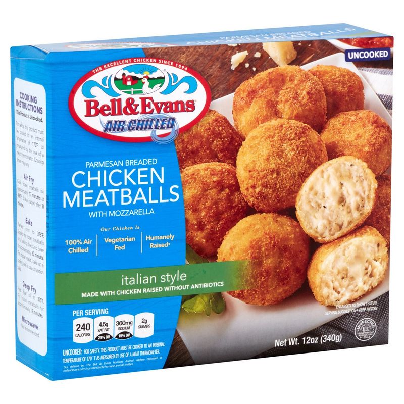 Bell &amp; Evans Italian Style Parmesan Breaded Chicken Meatballs with Mozzarella, 12 oz