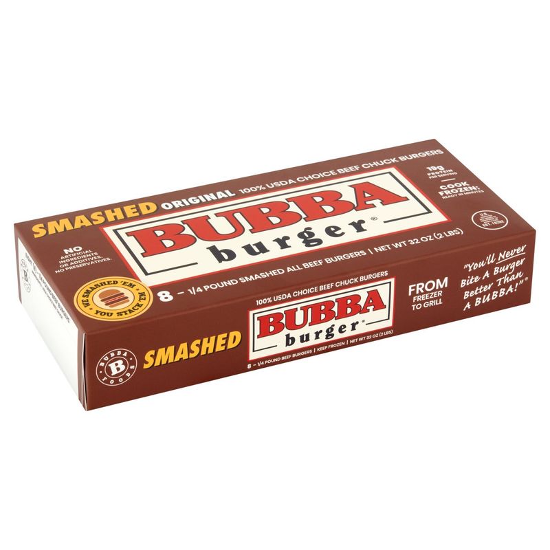Bubba Burger Original Smashed All Beef Burgers, 1/4 pound, 8 count