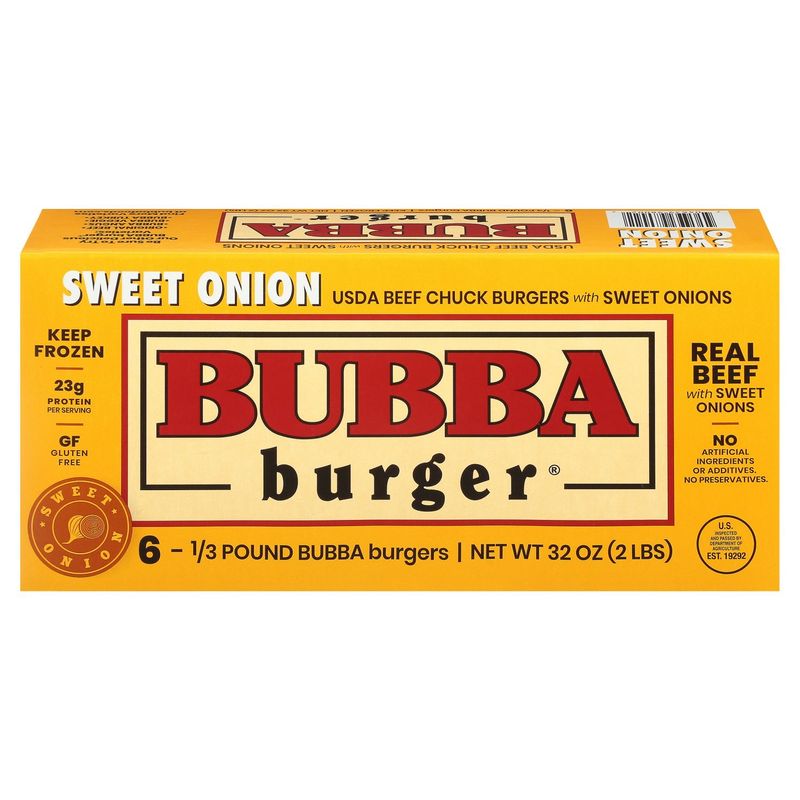 Bubba Burger U.S.D.A. Beef Chuck Burgers with Sweet Onions, 6 count, 32 oz
