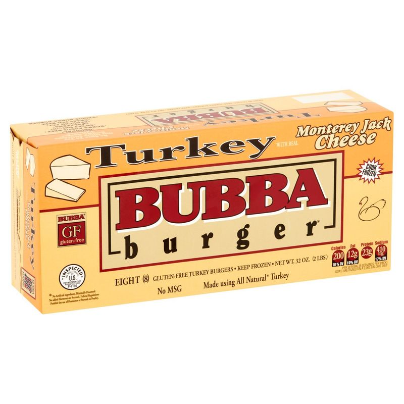 Bubba Burger Monterey Jack Cheese Gluten-Free Turkey Burgers, 8 count, 32 oz