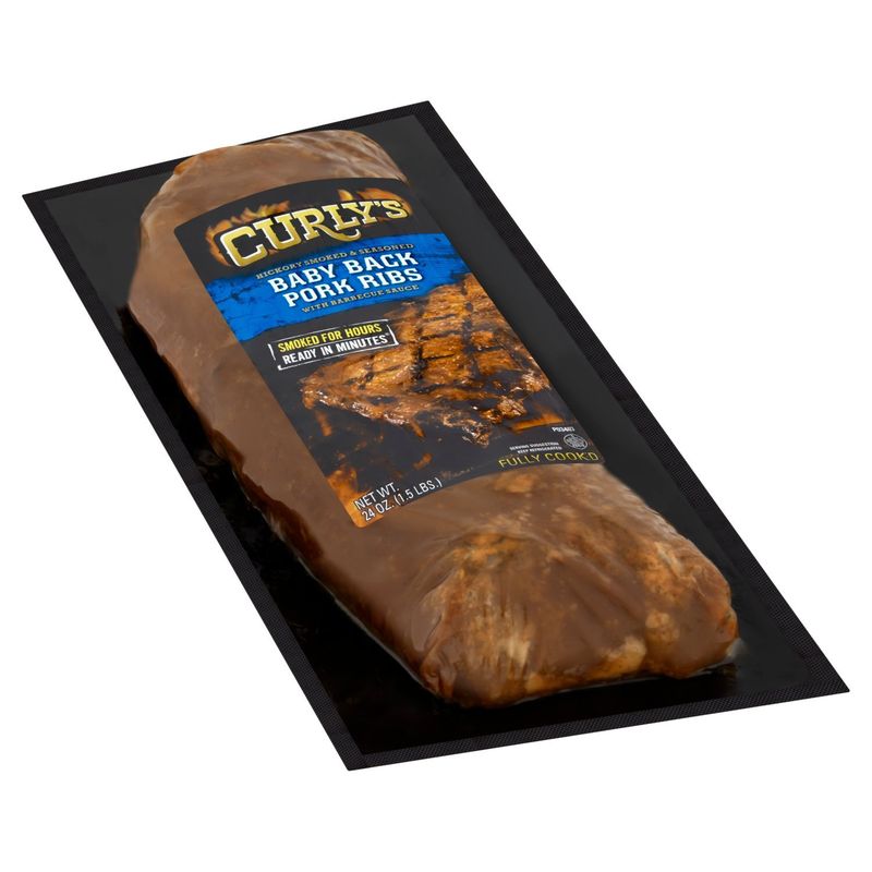 Curly's Hickory Smoked &amp; Seasoned Baby Back Pork Ribs with Barbecue Sauce, 24 oz