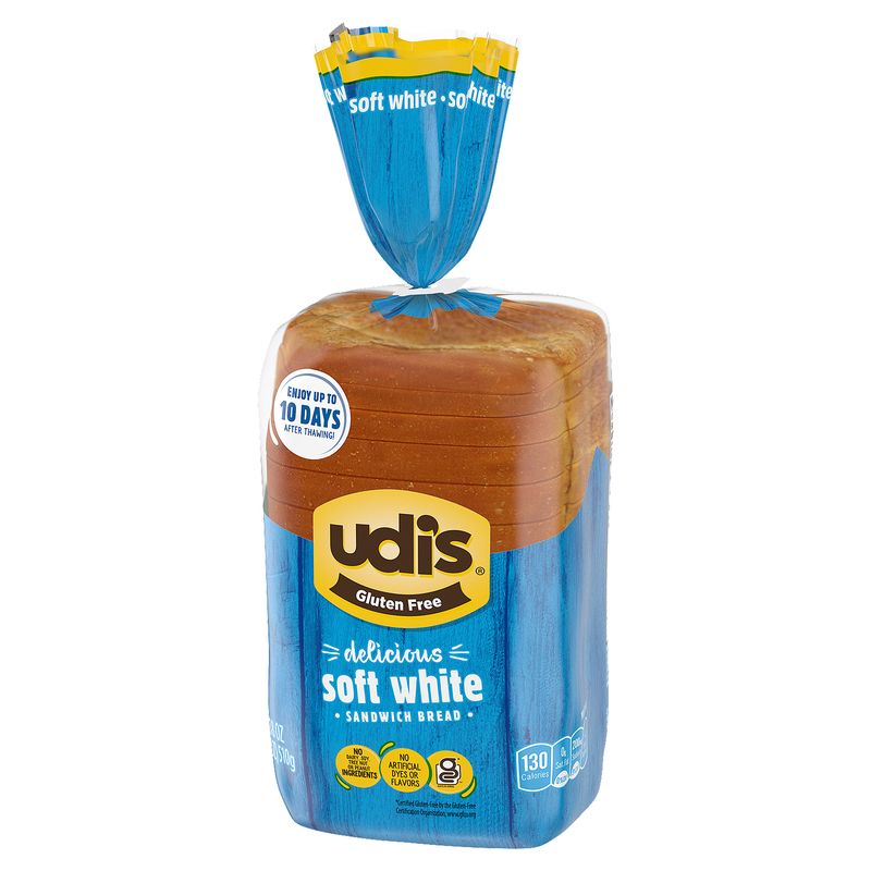 Udi's Gluten Free Delicious Soft White Sandwich Bread, Frozen, 18 oz.