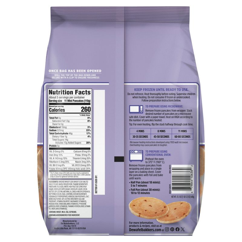 De Wafelbakkers Chocolate Chip Flavored Mini Pancakes, 6 count, 1 lb 5.2 oz
